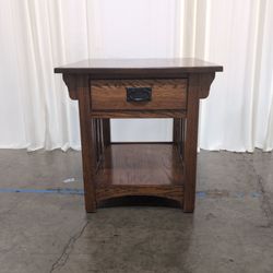 Mission Style Wood End Table with Drawer and Shelf