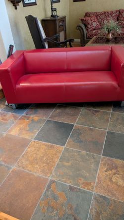Red Leather Sofa entire living room
