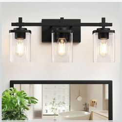 3-Lights Bathroom Vanity Light Fixtures, Modern Black Vanity Lights Over Mirror with Clear Glass Shade for Bathroom, Wall Mounted Lamp for Bedroom Hal