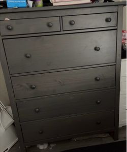 Dark Gray Wood Dresser with 6 Drawers
