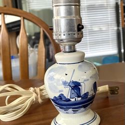 VINTAGE - Delft Blue & White Ceramic Tabletop Lamp - Made in Holland - 6.5" Tall
