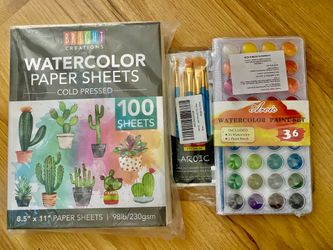 Watercolor paper & paint w/ brushes