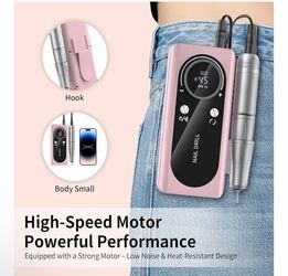 Electric Nail Drill Machine 45,000RPM - Professional Electric and Rechargeable Nail Drill with LCD Display, 6 Bits, Low Heat Quie