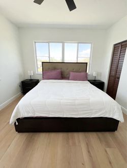 Mattress and King Bed Frame with Upholstered Headboard