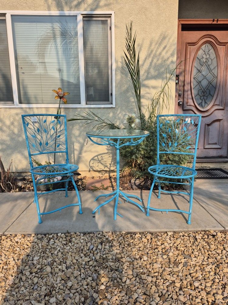 Bistro Table And Chairs Turquoise Set Of 3