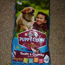 30lbs Purina Puppy Chow Dry Dog Food, Tender &amp; Crunchy High Protein Real Beef &amp; Rice