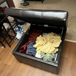 Espresso, Leather Ottoman With Hydraulic Top Arms