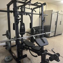 Vesta Fitness Smith Machine 1001 w/Bench Attachment | 245lb Cast Iron Olympic Weights | 7ft Olympic Bar | Fitness | Gym Equipment | FREE DELIVERY 🚚 