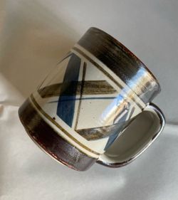 Vintage 10-oz Blue and Brown Geometric Stoneware Mug
