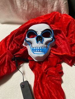 Light up LED Skull Mask with Large Red Cape