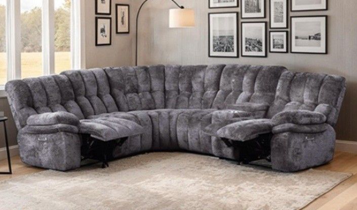 Brand New Grey Super Plush Power Reclining Sectional Sofa