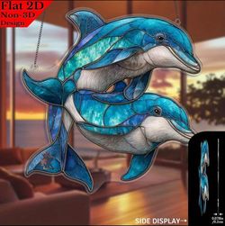 Ocean Soul Duet – Entwined Dolphin Pair Stained-Glass acrylic Suncatcher