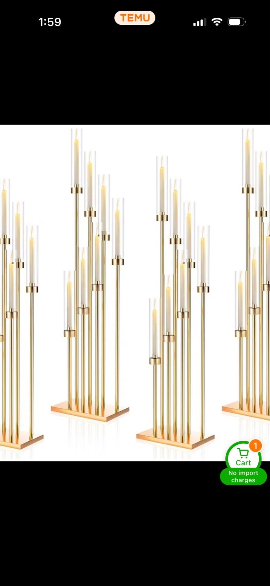 Floor Candelabra 4pcs Floor Candle Holders for Wedding 7 Arms Golden Candle Sticks Holder Decor 46.5" Tall Metal Candlestick Set with Acrylic Lampshad
