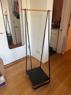 Yamazaki Modern Black Metal Clothing Rack with Wood Bar