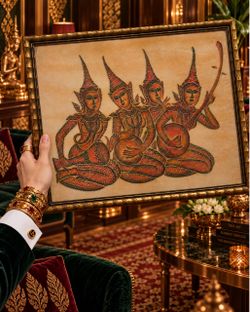 Large  THAI THAILAND Vintage Mid-Century Modern Rubbing Original Reliefs MCM FRAMED Wat Phra Chetuphon BANGKOK Ancient Ramakien Ramayana HILLCREST