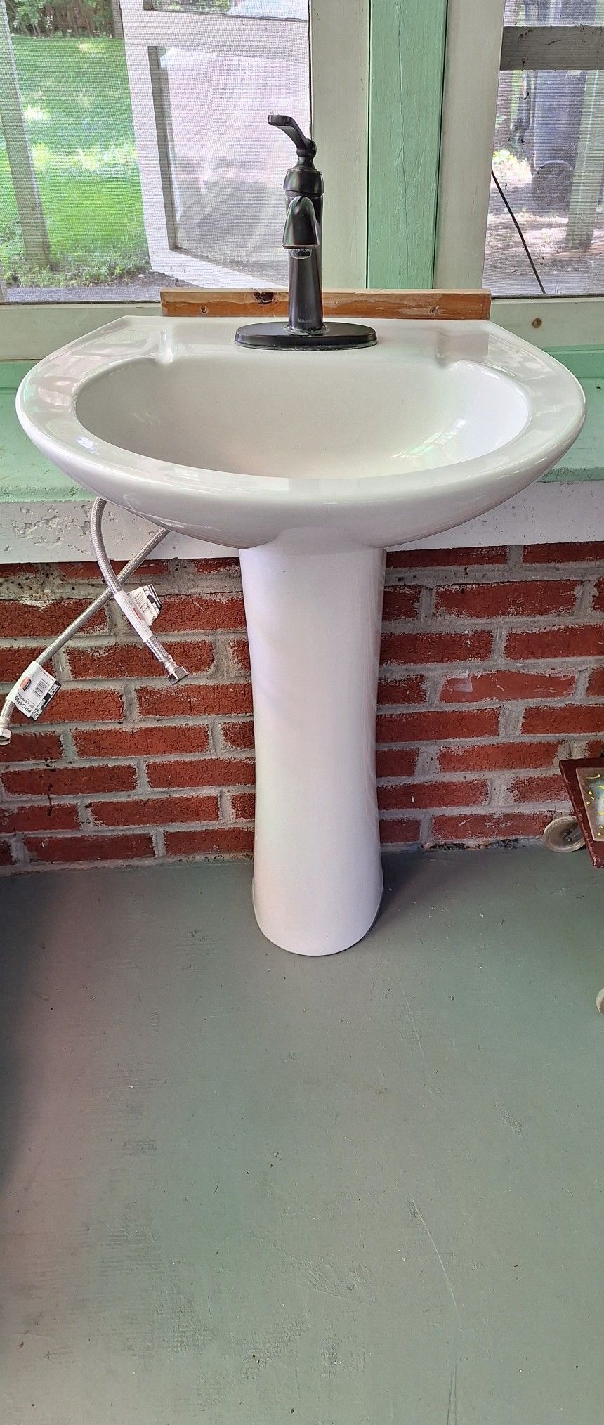 White Pedestal Sink Aqua Source Faucet