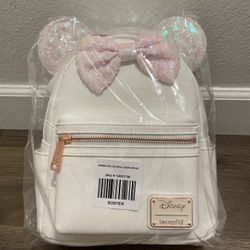 Minnie Mouse Iridescent Sequin White Loungefly Mini Backpack NWT