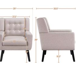 🥨Morden Accent Chair, Mid-Century Modern Upholstered Sofa Chair with Rubber Wood Legs, Comfy Linen Fabric Armchair for Living Room, Bedroom, Office,G