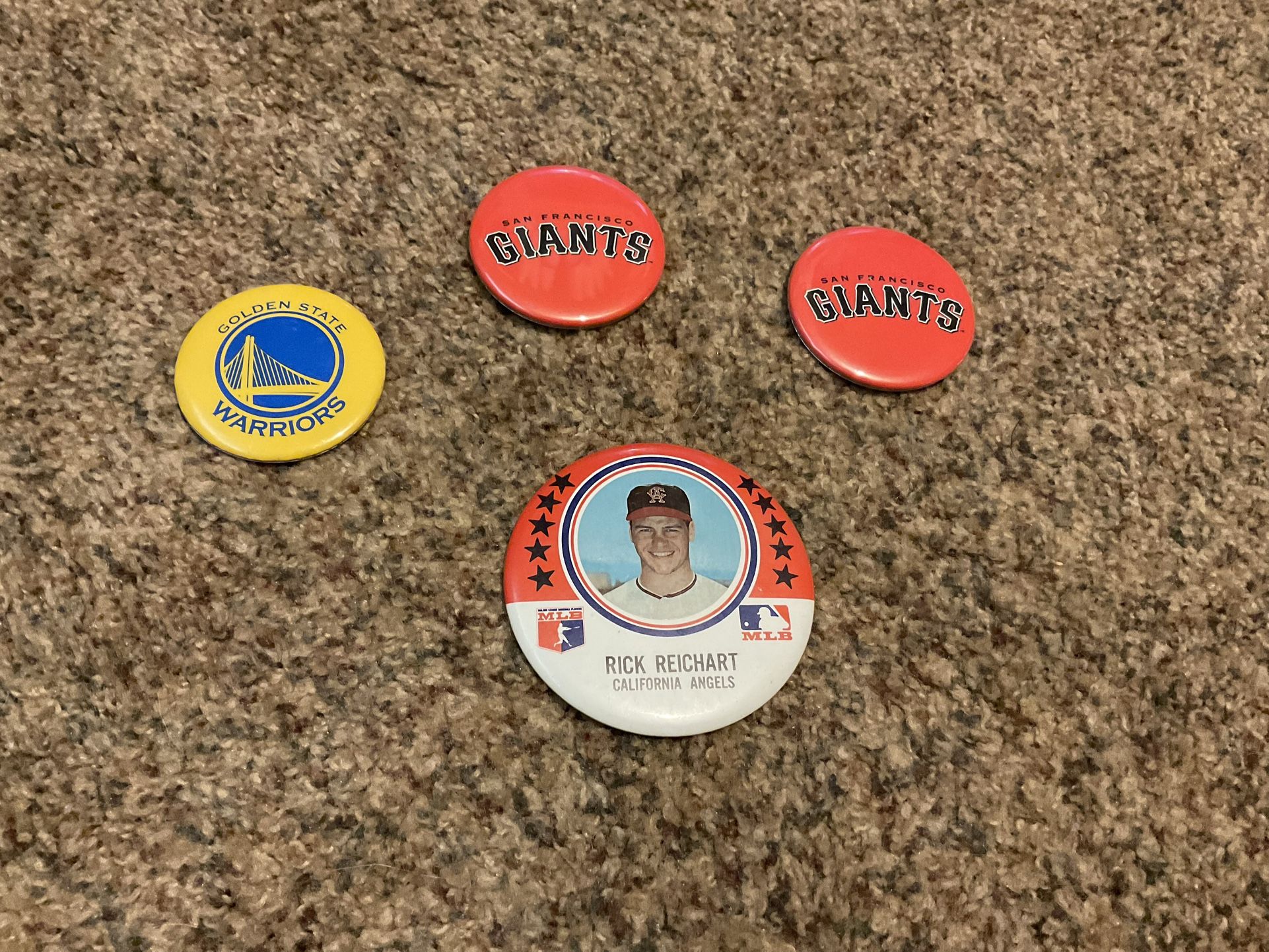 Vintage Collectible Pins- Golden State Warriors, 2 San Francisco Giants, 1969 Rich Reichart California Angels Star
