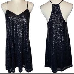 Pearl Marchesa Georgina Chapman Black Sequin Strappy A-line Mini Dress, size 10