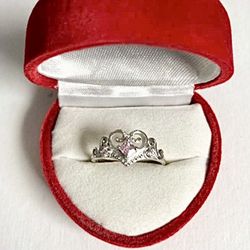 Size 6 Sterling Silver Pink Accents Princess 925 Ring