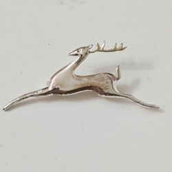 Vtg Signed Liz Claiborne Christmas Leaping Reindeer Pin Brooch - Used