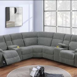 Elegant Manuel Motion Sectional W/2x Console + Cup Holders 