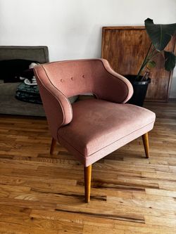 Mid-Century Modern Dusty Rose Accent Chair - Barrel Back, Button Tufted