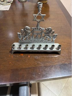 Vintage silver plated loins of Judah menorah