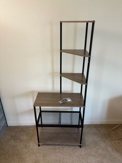 6-Tier Corner Shelf, Industrial Corner Bookshelf with Desk Top, Diamond-Shaped