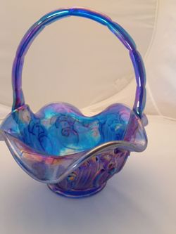 Vtg Fenton Iridescent Basket