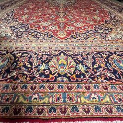 9.5 X 14 100% Wool Vintage Persian Kashan Hand Knotted Rug 
