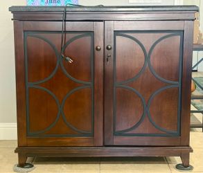 Wooden Wine Bar Cabinet with Dual Zone Refrigerator and Granite Top