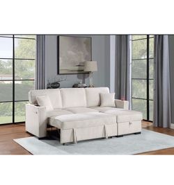 $380 . 2-P Convertible Sectional  Sleeper Sofa W/ Cupholder Sofa Storage & USB Ports  89”x 59”X36”H