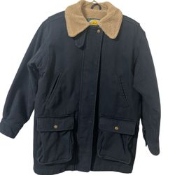 Cabela’s Coat Canvas Jacket Women’s M Blue Full Zip Sherpa Lined Pockets Cargo 