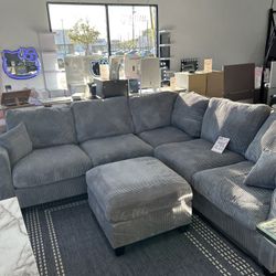 Sofa Sectional In Corduroy With Ottoman 