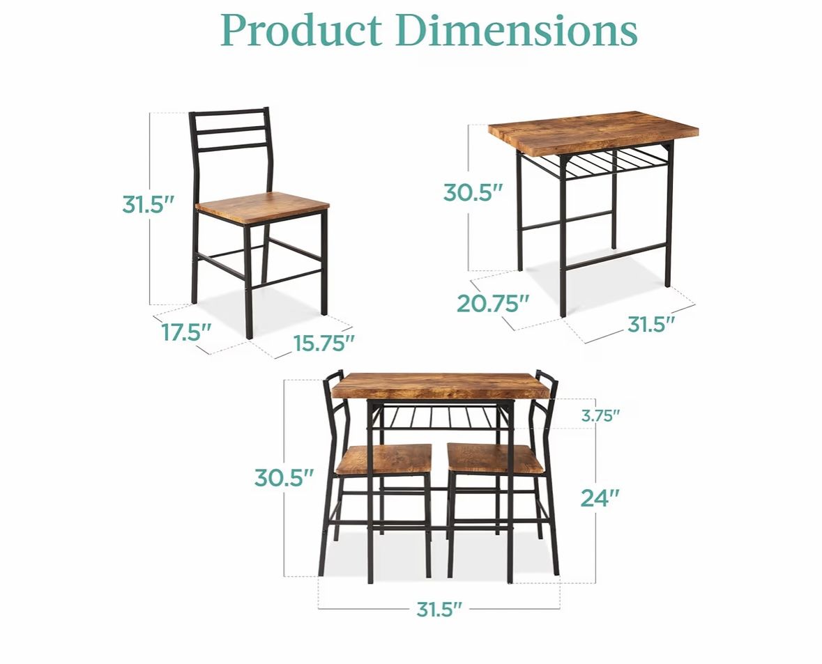3 Piece Kitchen Table And 3 Chairs 