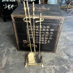 Vintage Solid Brass Fireplace Tools 