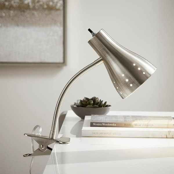Satin Chrome Clip Lamp Gooseneck Light