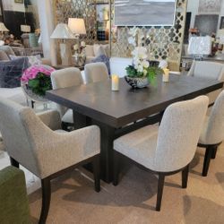 Dark Brown Dining Table + 2 Arm Chairs + 4 Side Chairs