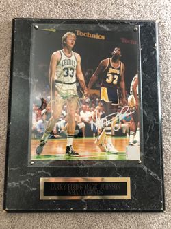 Larry Bird Magic Johnson Autographed Plaque
