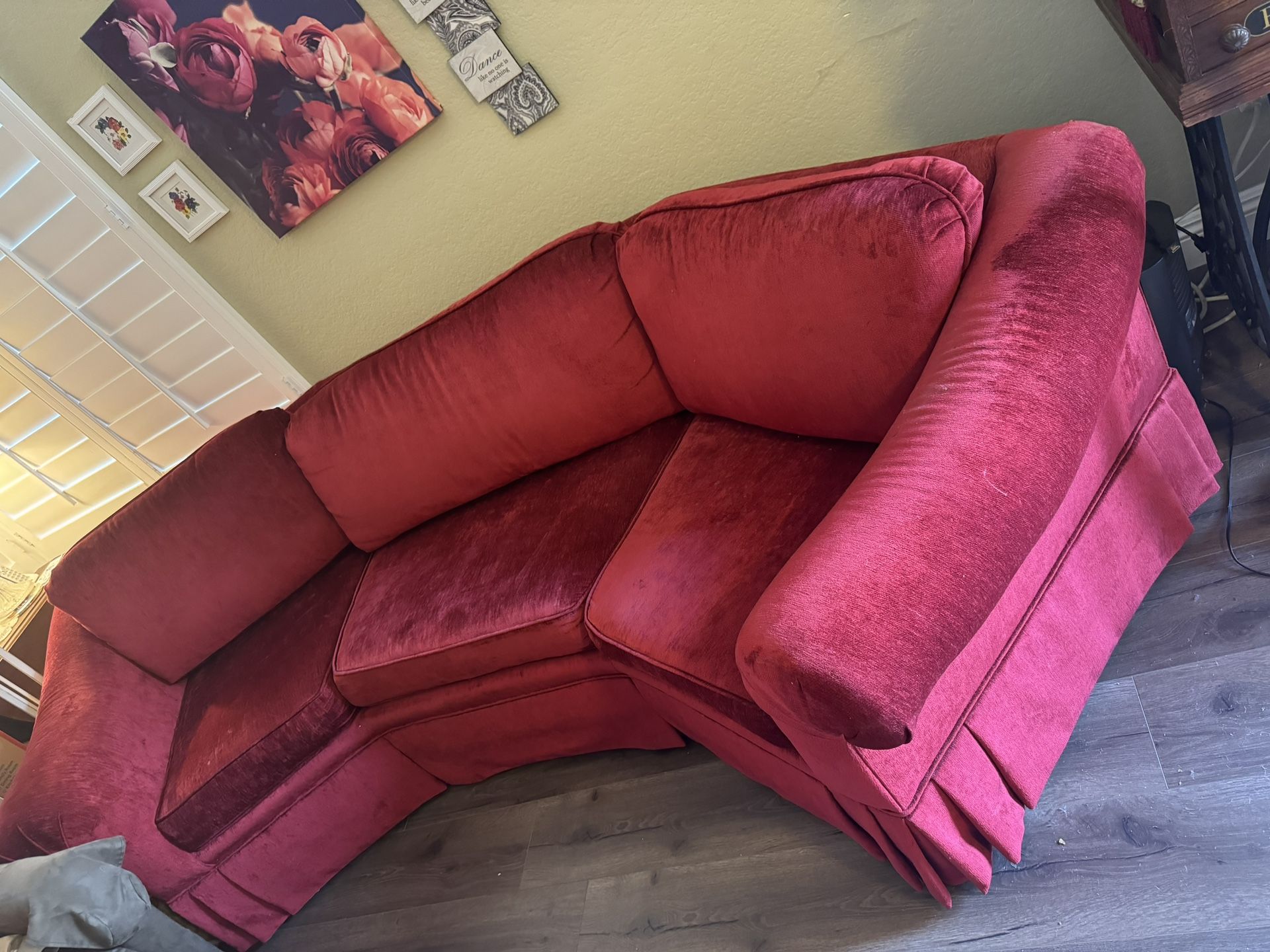 Red Curved Angled Couch Sofa