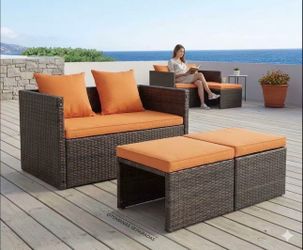 Outdoor Patio Furniture 4 PCS Rattan Sofa Wicker Chair Cushions Table Set Chairs