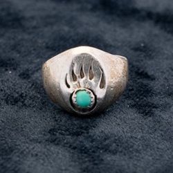 Navajo Native American Rex Abeita Sterling Silver Turquoise Bear Claw Ring