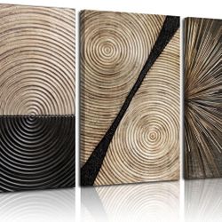 3pc Retro Wood Grain Abstract Canvas Wall Decor
