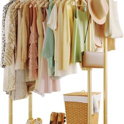 Clothes Rack - Double Rods Clothing Rack with Mesh Shelf, Hooks & Wheels, Metal X(26)