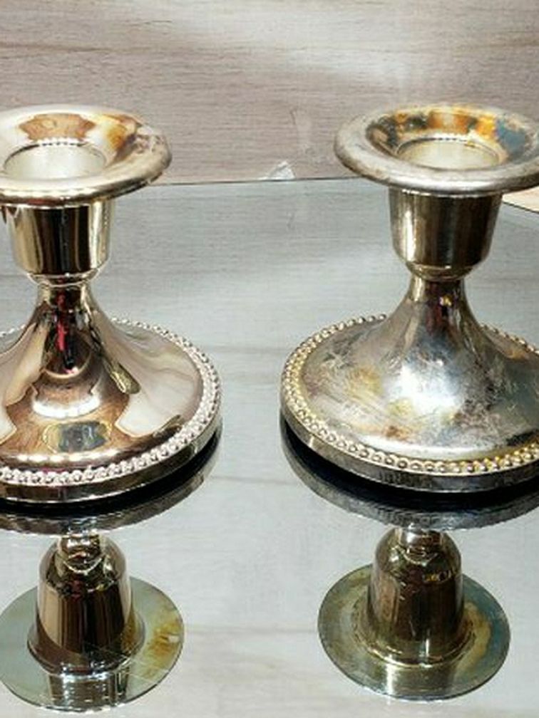 WM Rogers Silverplated Candle Holders