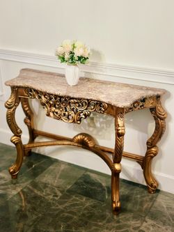 Antique 18th Century French-Style Console Table , Gilded Wood, Marble Top