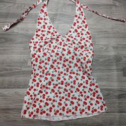Vanity Vintage Y2K Cherry Pattern Halter Top L