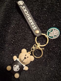 Starbucks bear keychain with white Starbucks logo on black shirt #starbucks #bear $5
